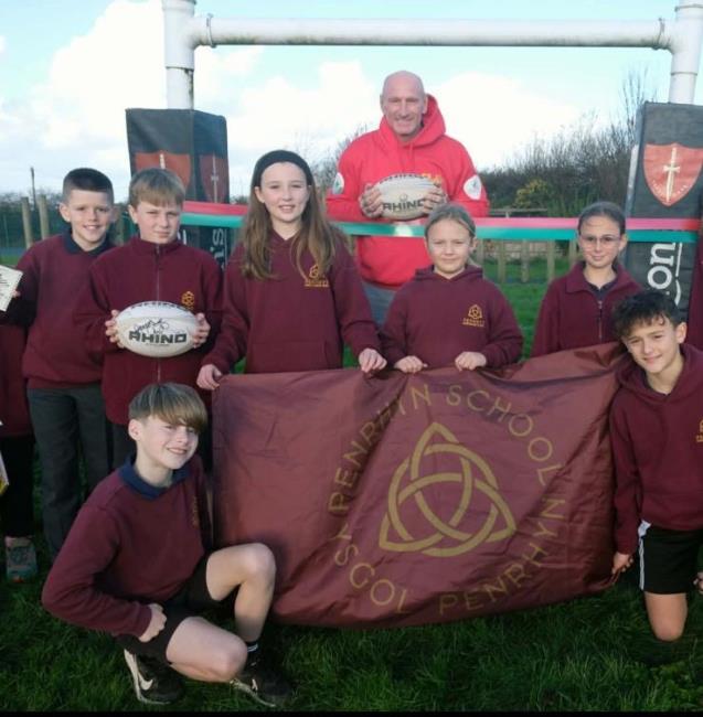 Gareth with some of the schools rugby players
